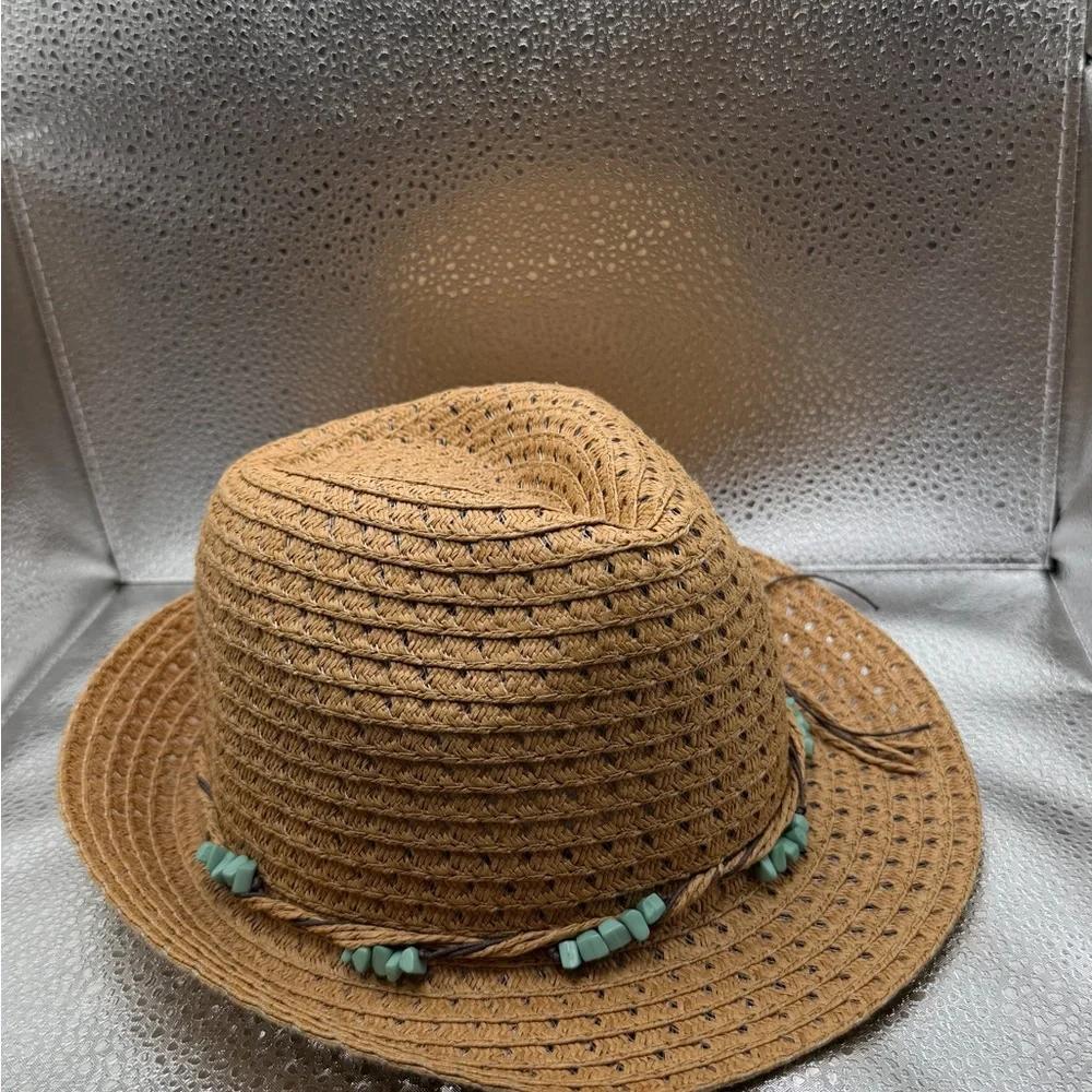 Stylish Brown Woven Hat with Beaded Accent